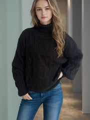 Cable-Knit Turtleneck Long Sleeve Sweater - Trendsi