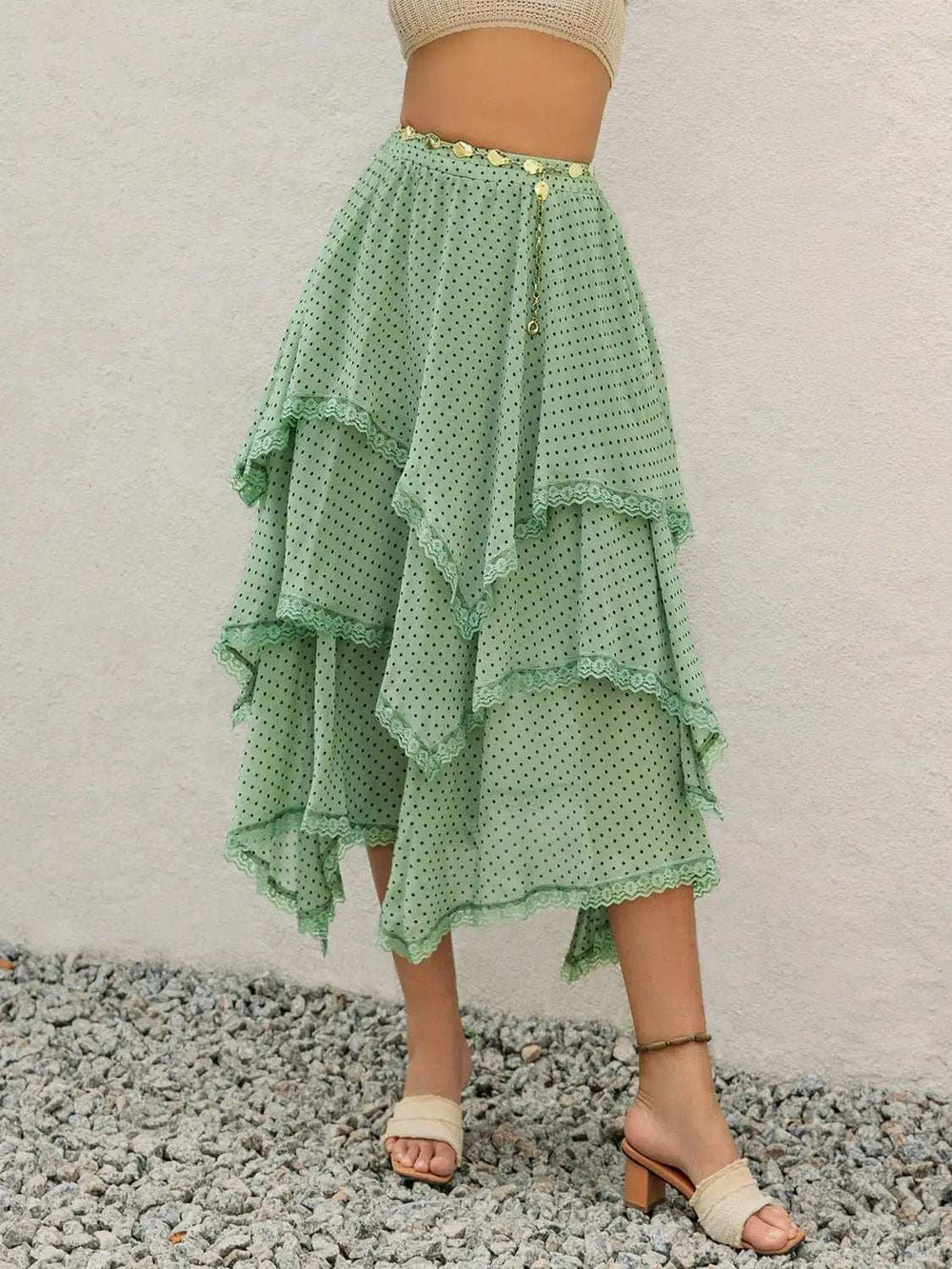 Lace Detail Layered Printed Skirt - Trendsi - Flyclothing LLC