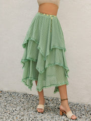 Lace Detail Layered Printed Skirt - Trendsi