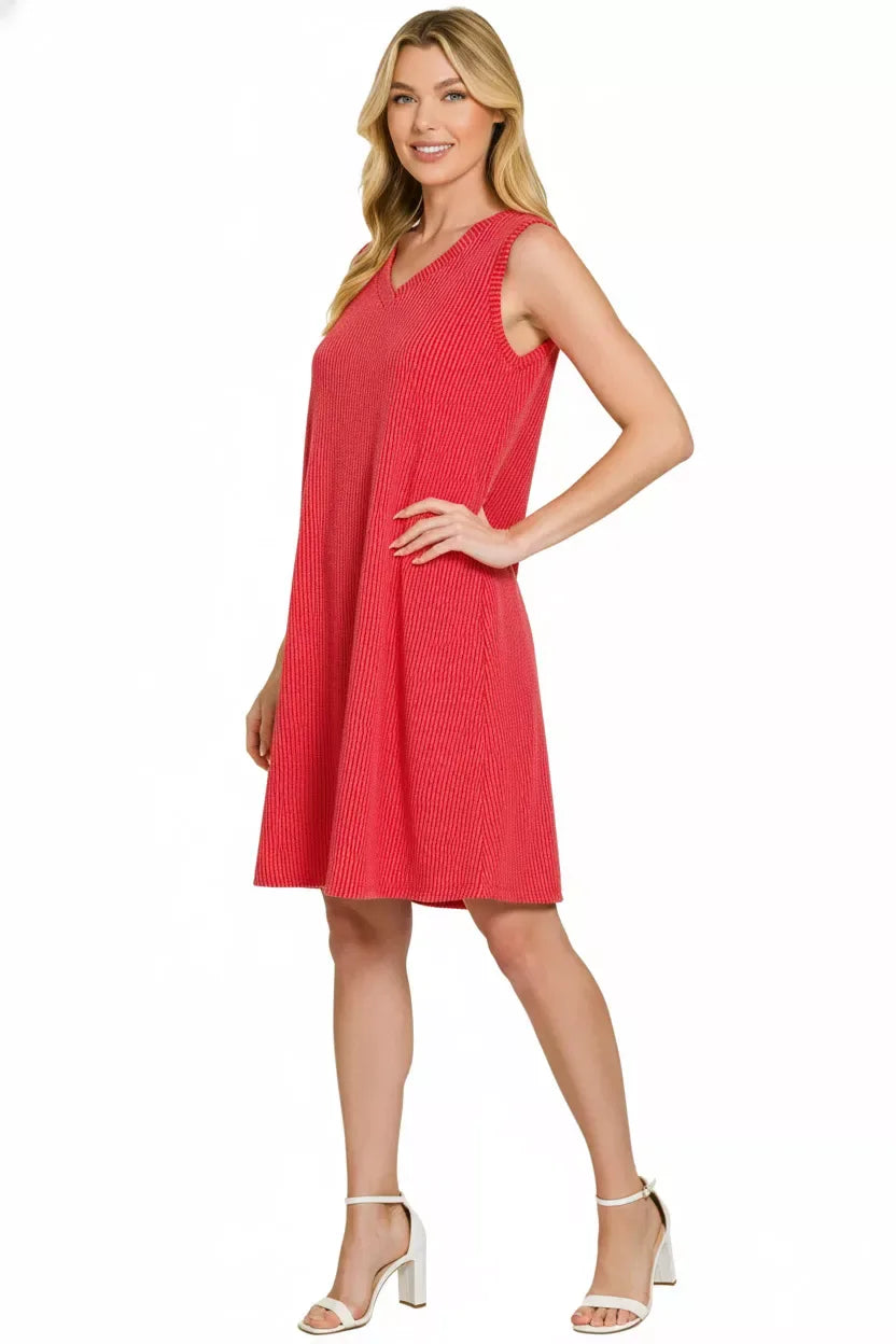 Zenana Raised Rib Sleeveless Mini Dress - Trendsi - Flyclothing LLC