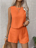 Round Neck Sleeveless Top and Shorts Set - Trendsi
