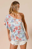 BiBi Floral Printed Jersey Knit Ruffle Sleeve Top - Trendsi - Flyclothing LLC