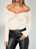 Devine Twisted Ruffled Off-Shoulder Long Sleeve T-Shirt - Trendsi - Flyclothing LLC