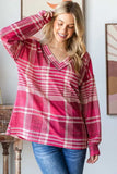 Heimish Plaid Drop Shoulder V-Neck T-Shirt - Trendsi - Flyclothing LLC