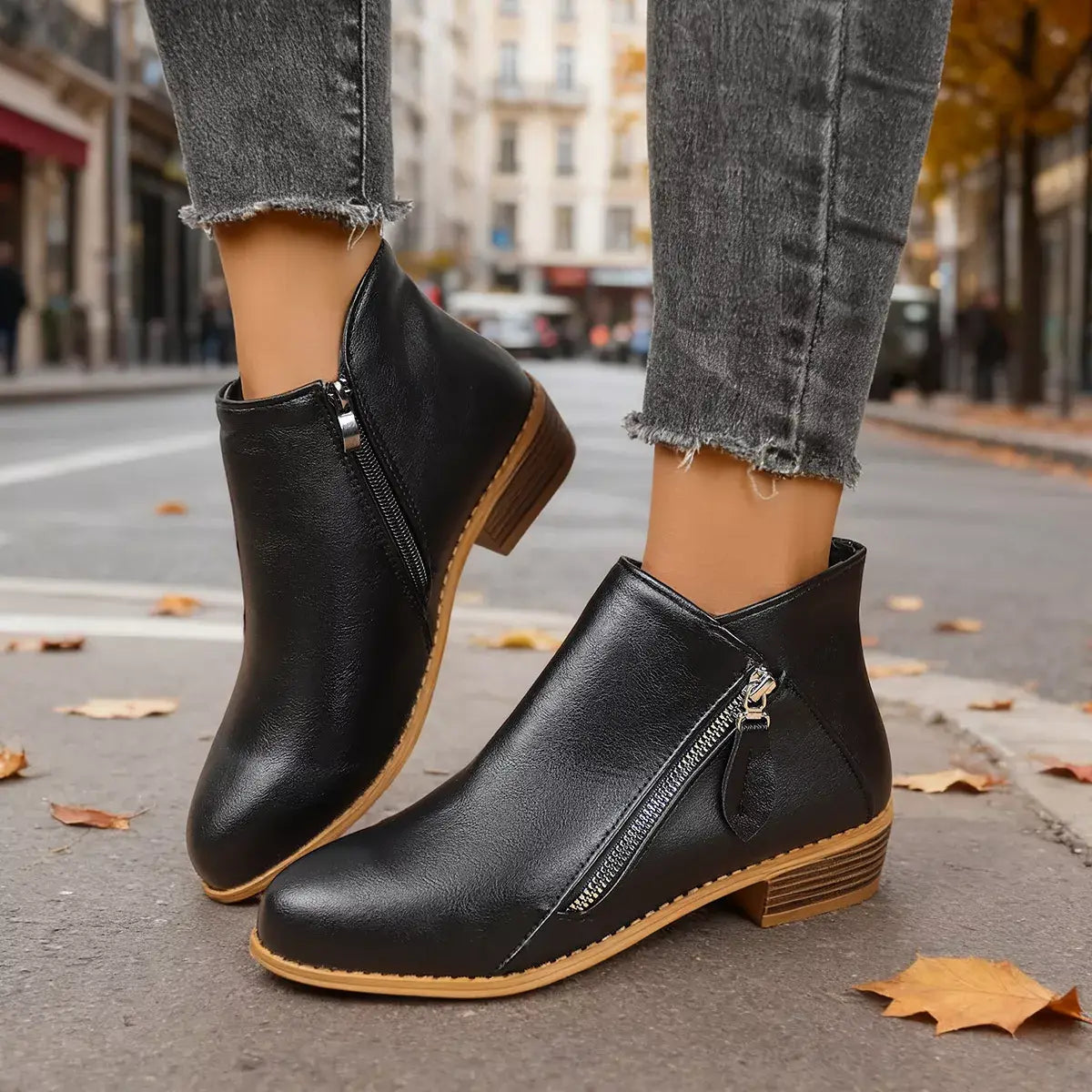 Size Zipper Block Heels Boots - Trendsi - Flyclothing LLC