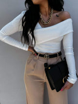 Asymmetrical Single Shoulder Long Sleeve T-Shirt - Trendsi - Flyclothing LLC