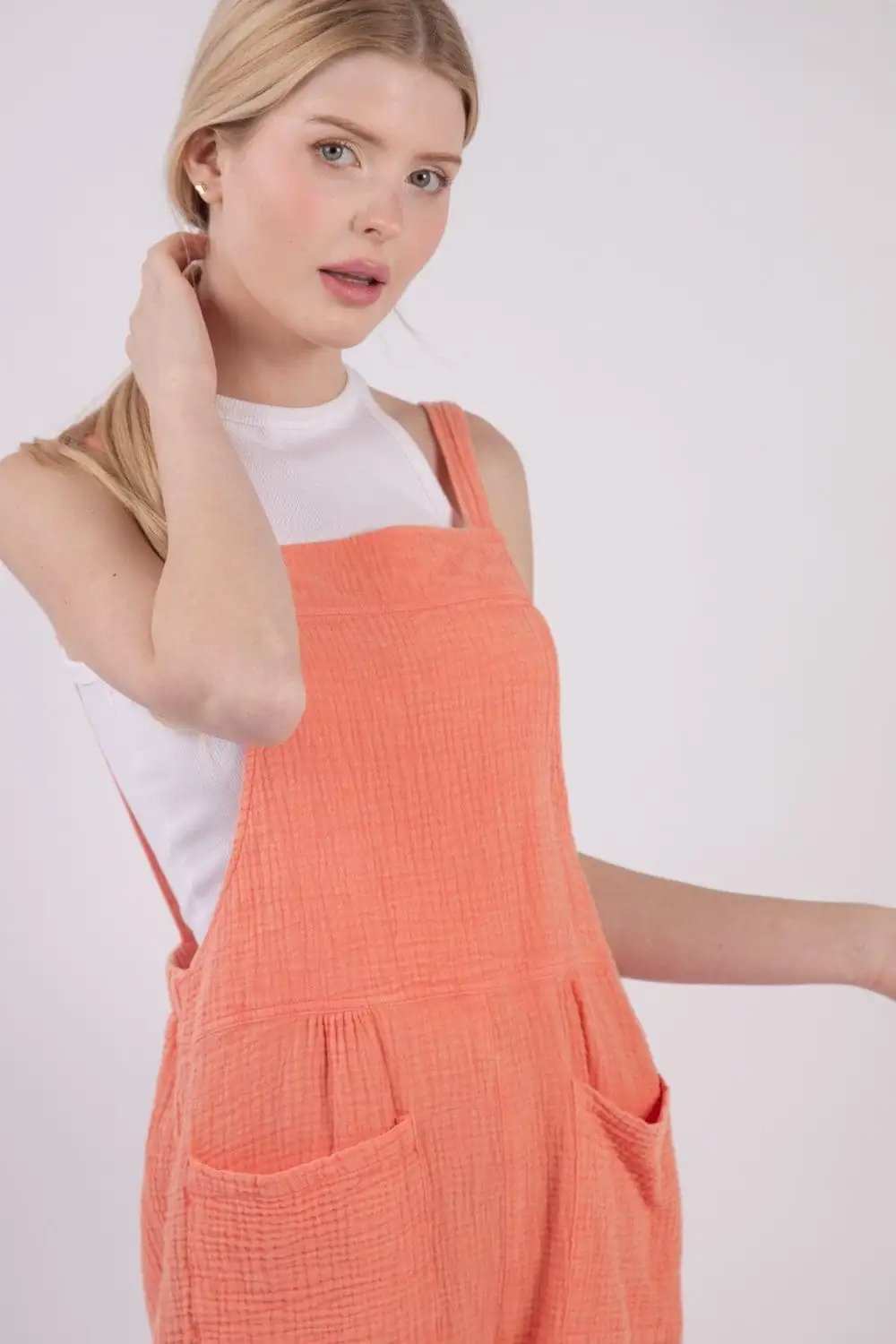 VERY J Sleeveless Double Gauze Overalls with Pockets - Trendsi - Flyclothing LLC