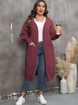Plus Size Long Sleeve Pocketed Cardigan - Trendsi - Flyclothing LLC