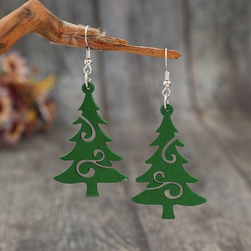 Christmas Tree Wooden Earrings - Trendsi