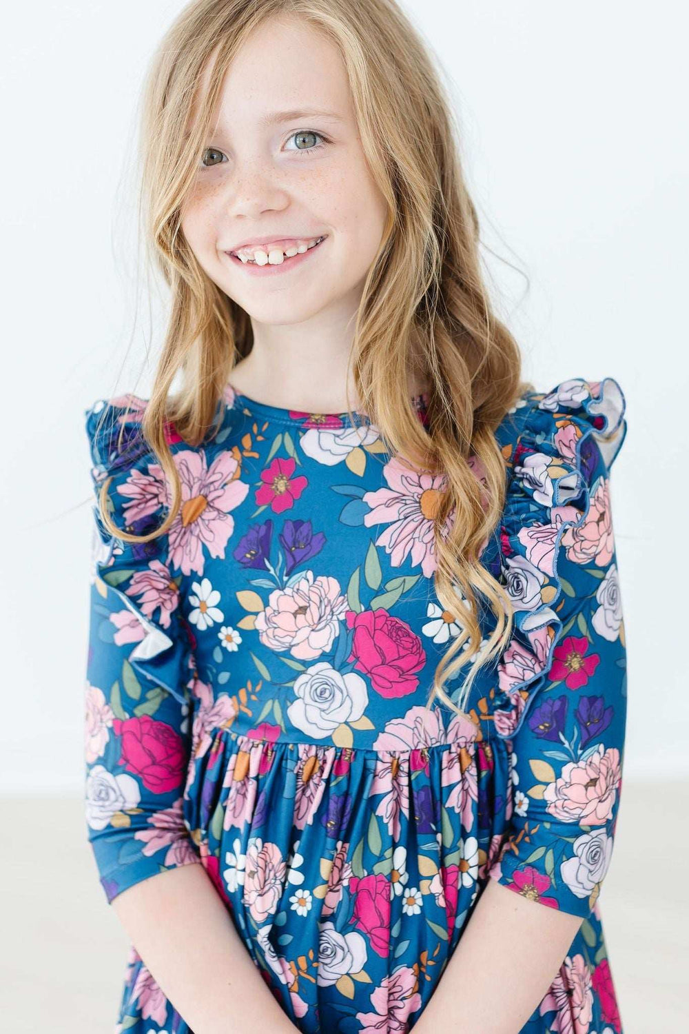 Vintage Garden 3/4 Sleeve Ruffle Twirl Dress - Mila & Rose ® - Flyclothing LLC