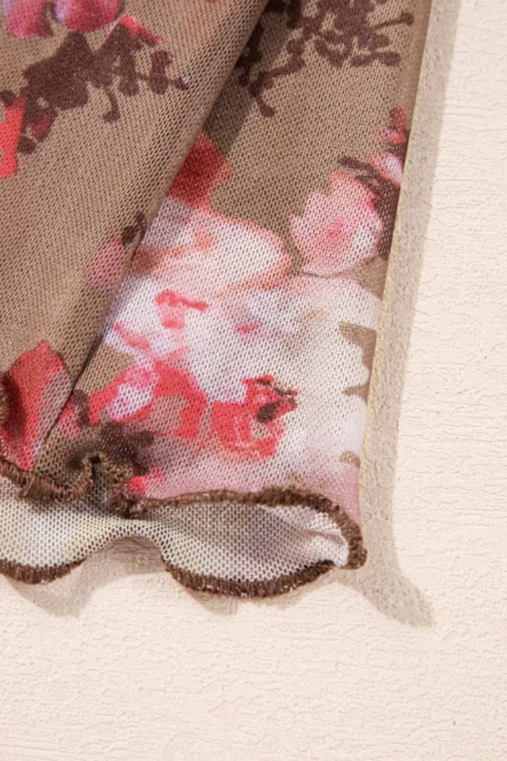 Floral Mock Neck Long Sleeve Sheer Top - Trendsi - Flyclothing LLC