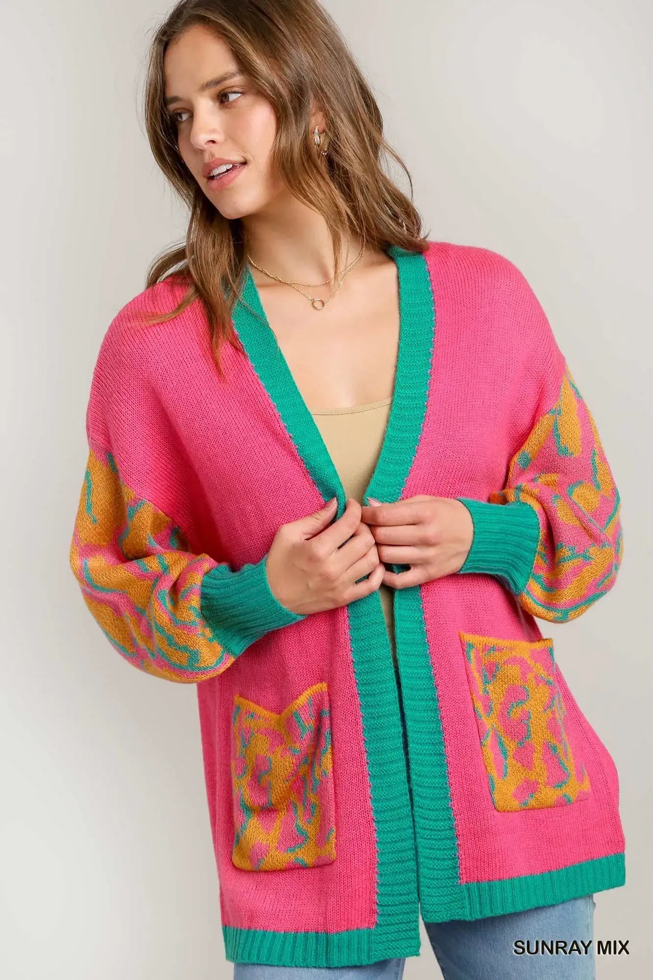 Umgee Animal Print Open Front Sweater Cardigan - Trendsi - Flyclothing LLC