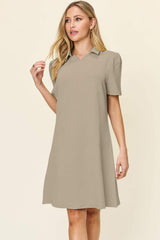 Double Take Full Size Texture Collared Neck Short Sleeve Dress - Trendsi - Flyclothing LLC