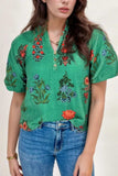 Floral Print Notched Short Sleeve Blouse - Trendsi - Flyclothing LLC