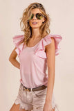 BiBi Wide Layered Ruffle Sleeve Scoop Neck Ribbed Top - Trendsi - Flyclothing LLC