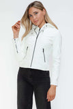 Snobbish Faux Leather Zip Up Drawstring Hooded Jacket - Trendsi - Flyclothing LLC