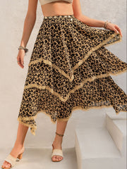 Lace Detail Layered Printed Skirt - Trendsi