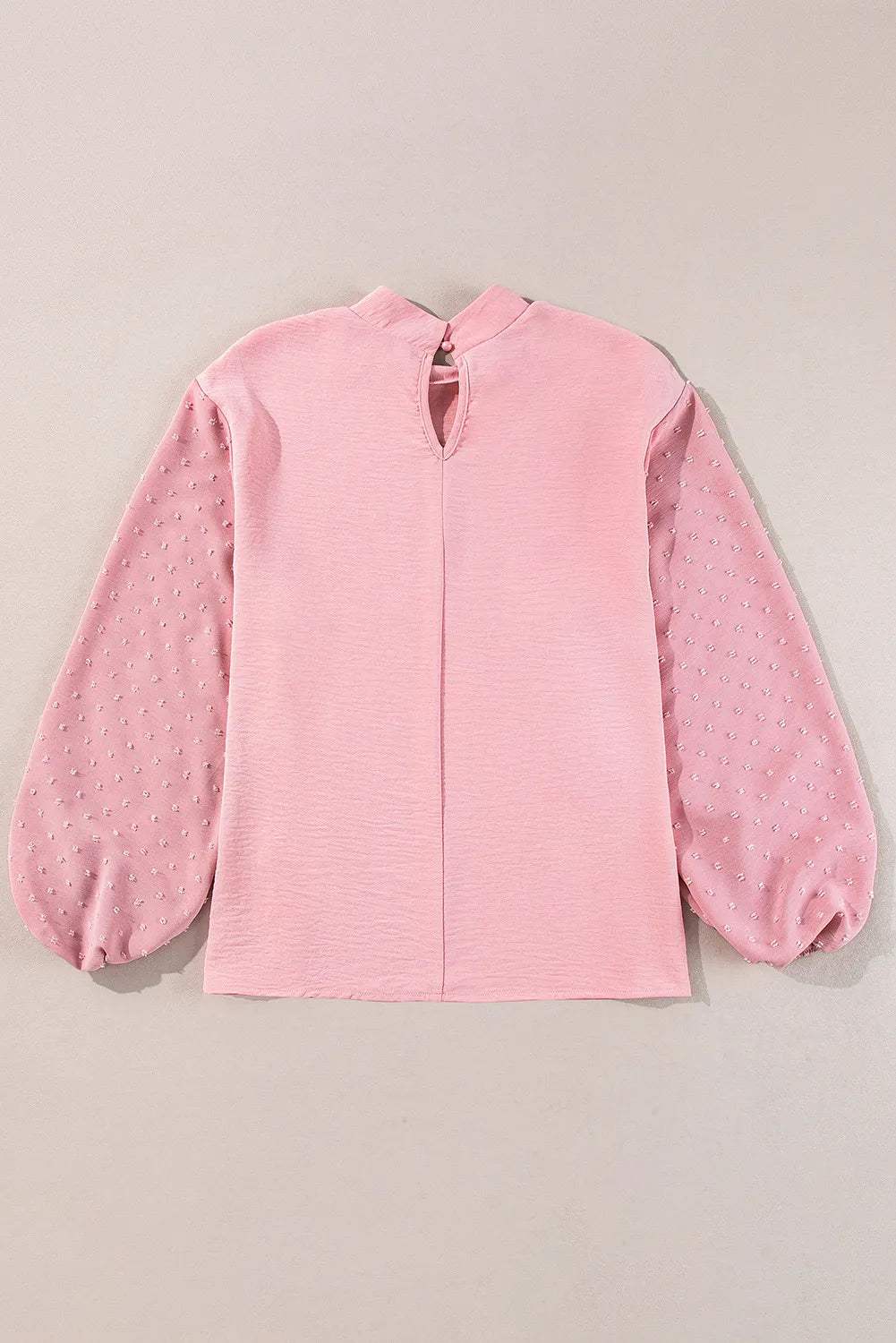 Swiss Dot Mock Neck Balloon Sleeve Blouse - Trendsi - Flyclothing LLC