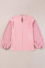 Swiss Dot Mock Neck Balloon Sleeve Blouse - Trendsi - Flyclothing LLC
