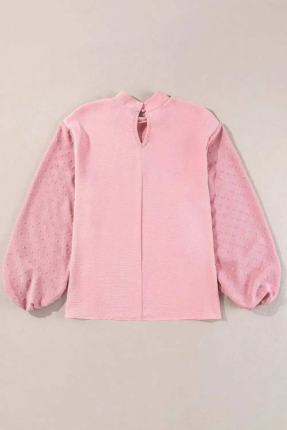 Swiss Dot Mock Neck Balloon Sleeve Blouse - Trendsi - Flyclothing LLC