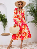 Printed Long Sleeve Midi Dress - Trendsi - Flyclothing LLC