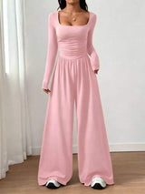 Ruched Square Neck Wide-Leg Jumpsuit - Trendsi - Flyclothing LLC