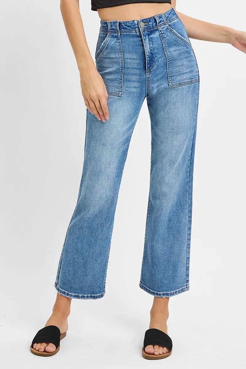 RISEN Full Size High Waisted Bootcut Cropped Jeans Plus Size - Trendsi - Flyclothing LLC