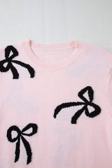 Bow Pattern Round Neck Loose Fit Sweater - Trendsi - Flyclothing LLC