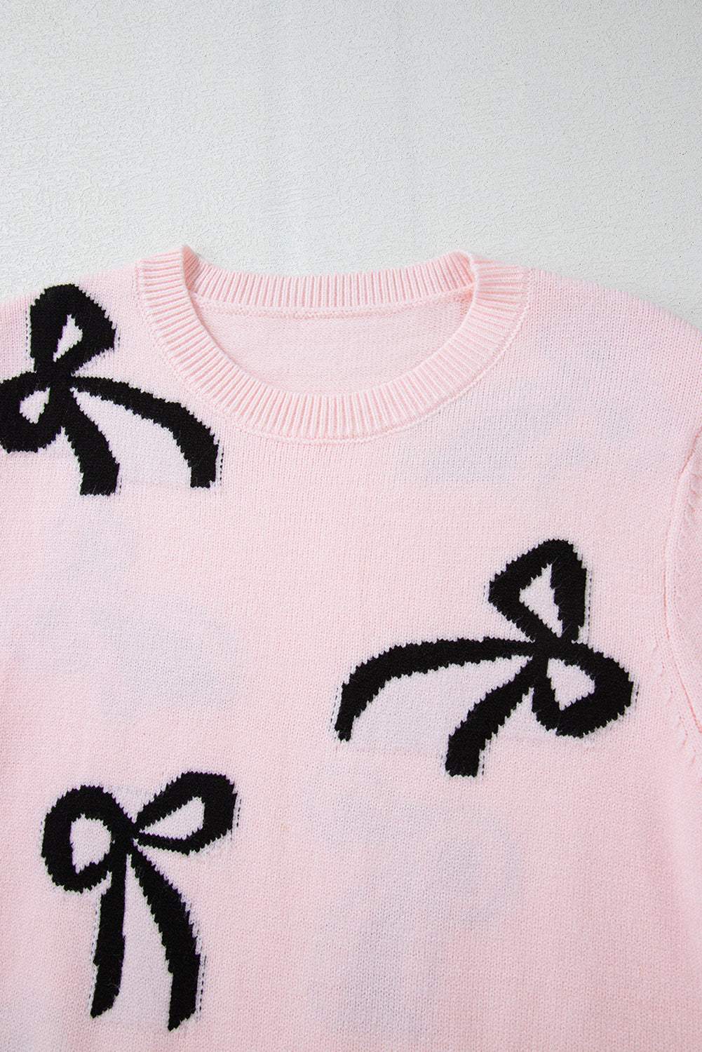 Bow Pattern Round Neck Loose Fit Sweater - Trendsi - Flyclothing LLC
