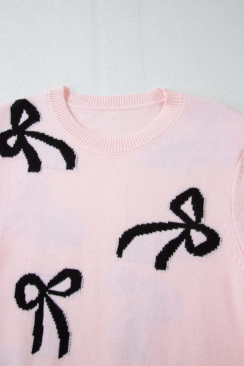 Bow Pattern Round Neck Loose Fit Sweater - Trendsi - Flyclothing LLC