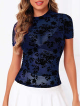 Mock Neck Short Sleeve Top - Trendsi - Flyclothing LLC