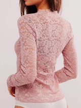 V-Neck Long Sleeve Lace Top - Trendsi - Flyclothing LLC
