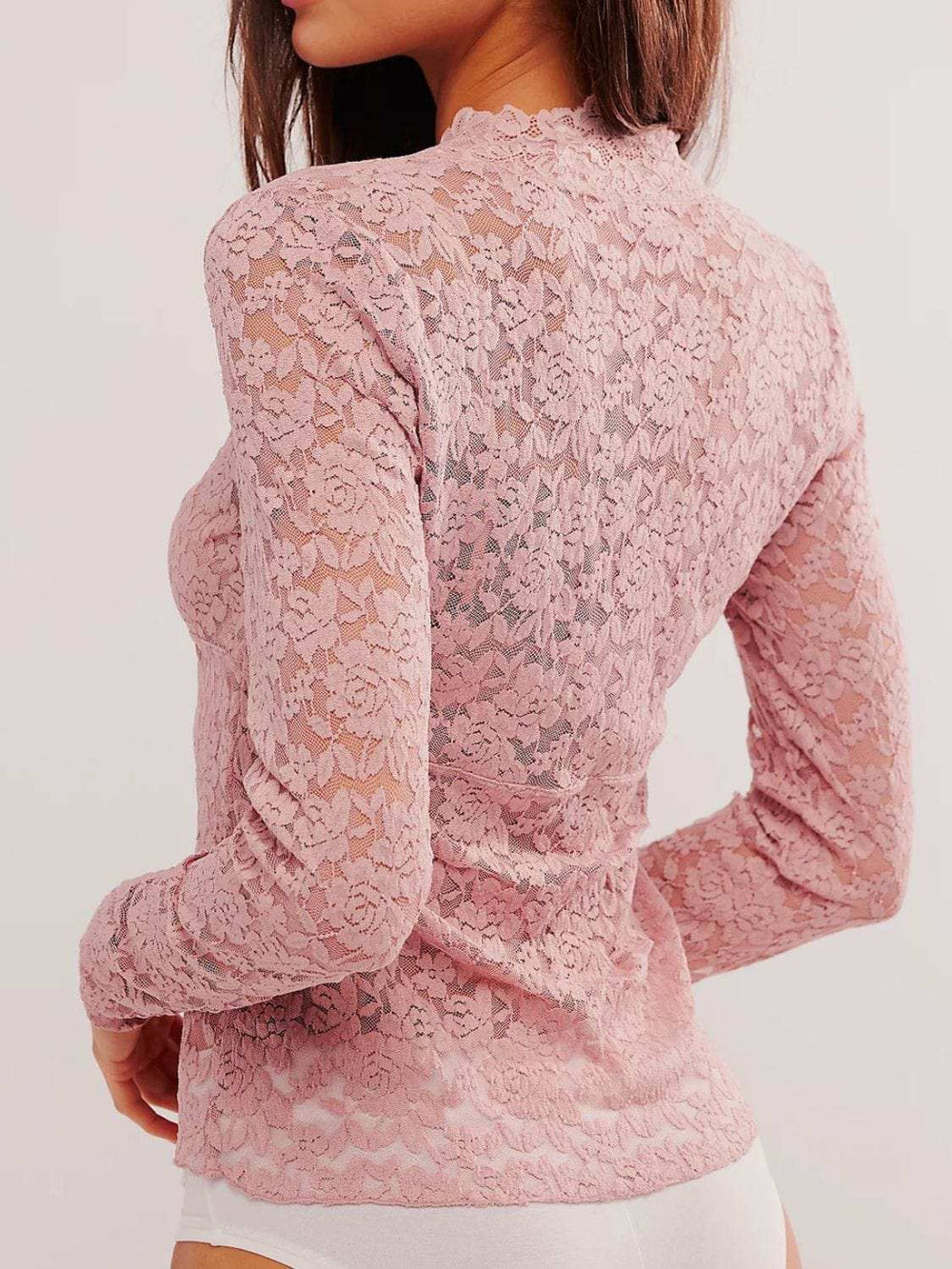 V-Neck Long Sleeve Lace Top - Trendsi - Flyclothing LLC