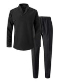 Men's Full Size Waffle-Knit Long Sleeve Top and Pants Set Plus Size - Trendsi
