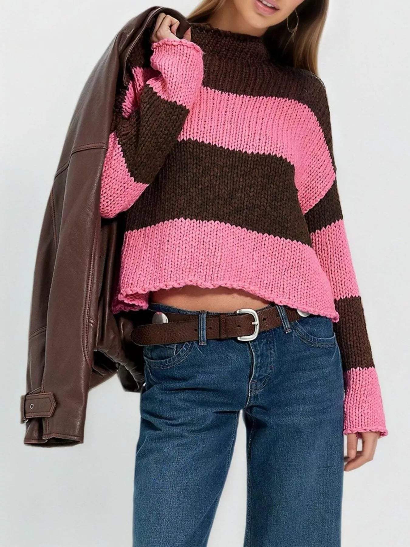 Chunky Knit Striped Sweater - Trendsi - Flyclothing LLC