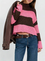 Chunky Knit Striped Sweater - Trendsi - Flyclothing LLC