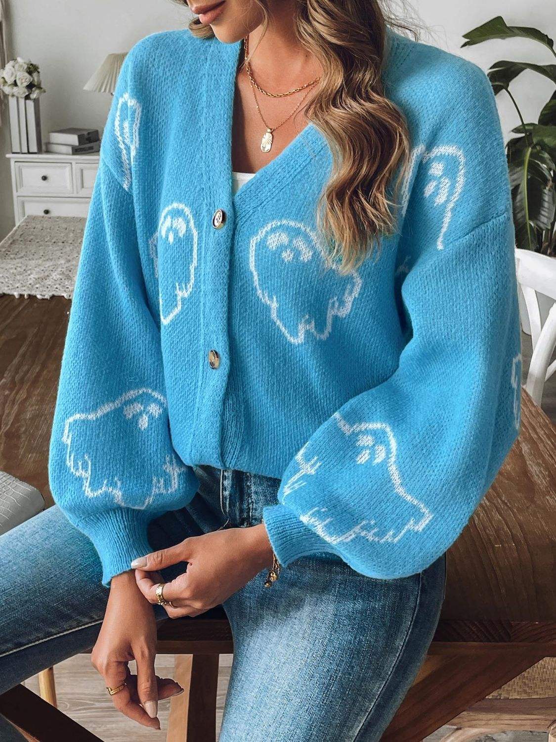 V-Neck Dropped Shoulder Cardigan - Trendsi - Flyclothing LLC