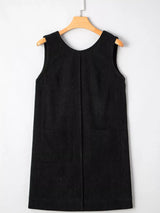 Corduroy Sleeveless Mini Dress with Patched Pockets - Trendsi - Flyclothing LLC