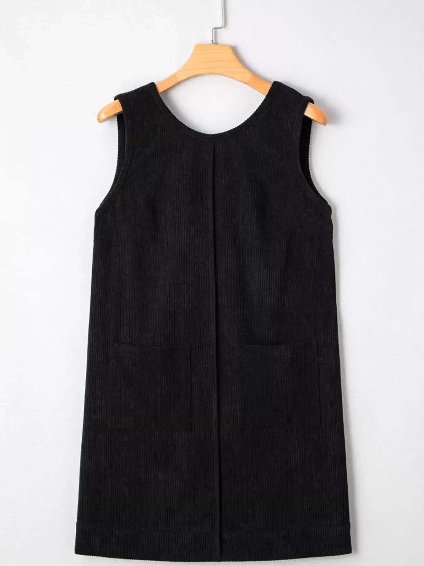 Corduroy Sleeveless Mini Dress with Patched Pockets - Trendsi - Flyclothing LLC