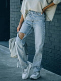 Distressed Asymmetric Waist Jeans - Trendsi