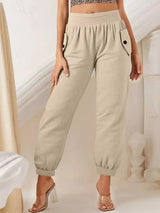 Smocked Textured Casual Pants - Trendsi - Flyclothing LLC