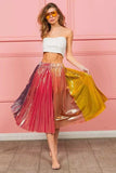 BiBi Metallic Color Block Pleats Midi Skirt - Trendsi - Flyclothing LLC