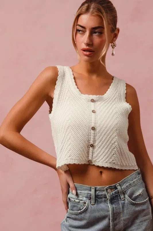 SO ME Chevron Pattern Buttoned Front Lightweight Tank Top - Trendsi - Flyclothing LLC