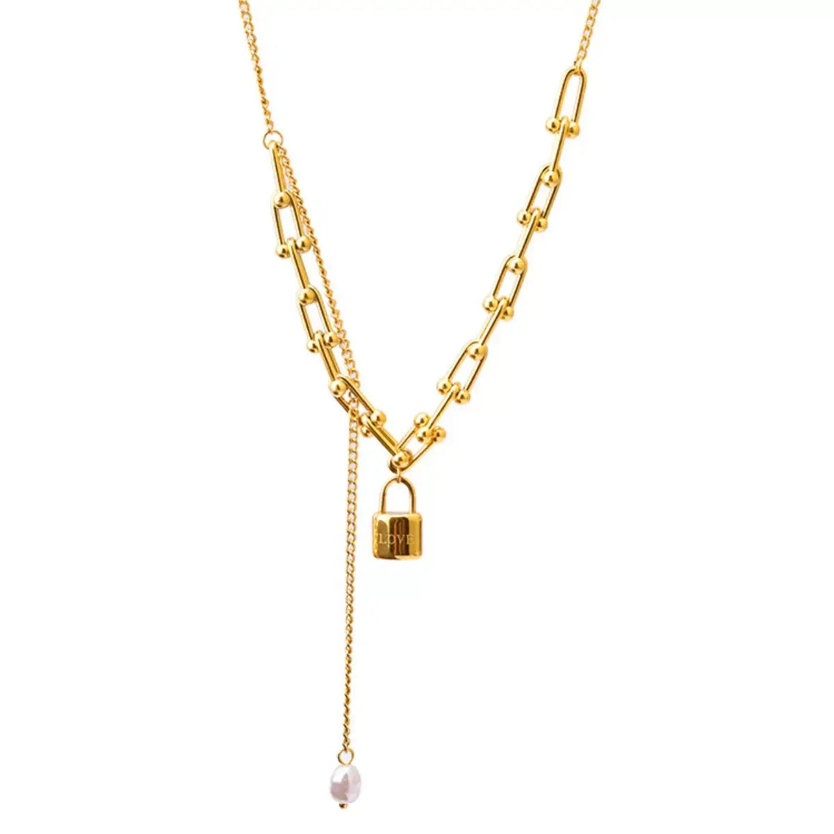 18K Gold-Plated Lock Pendant Necklace - Trendsi - Flyclothing LLC