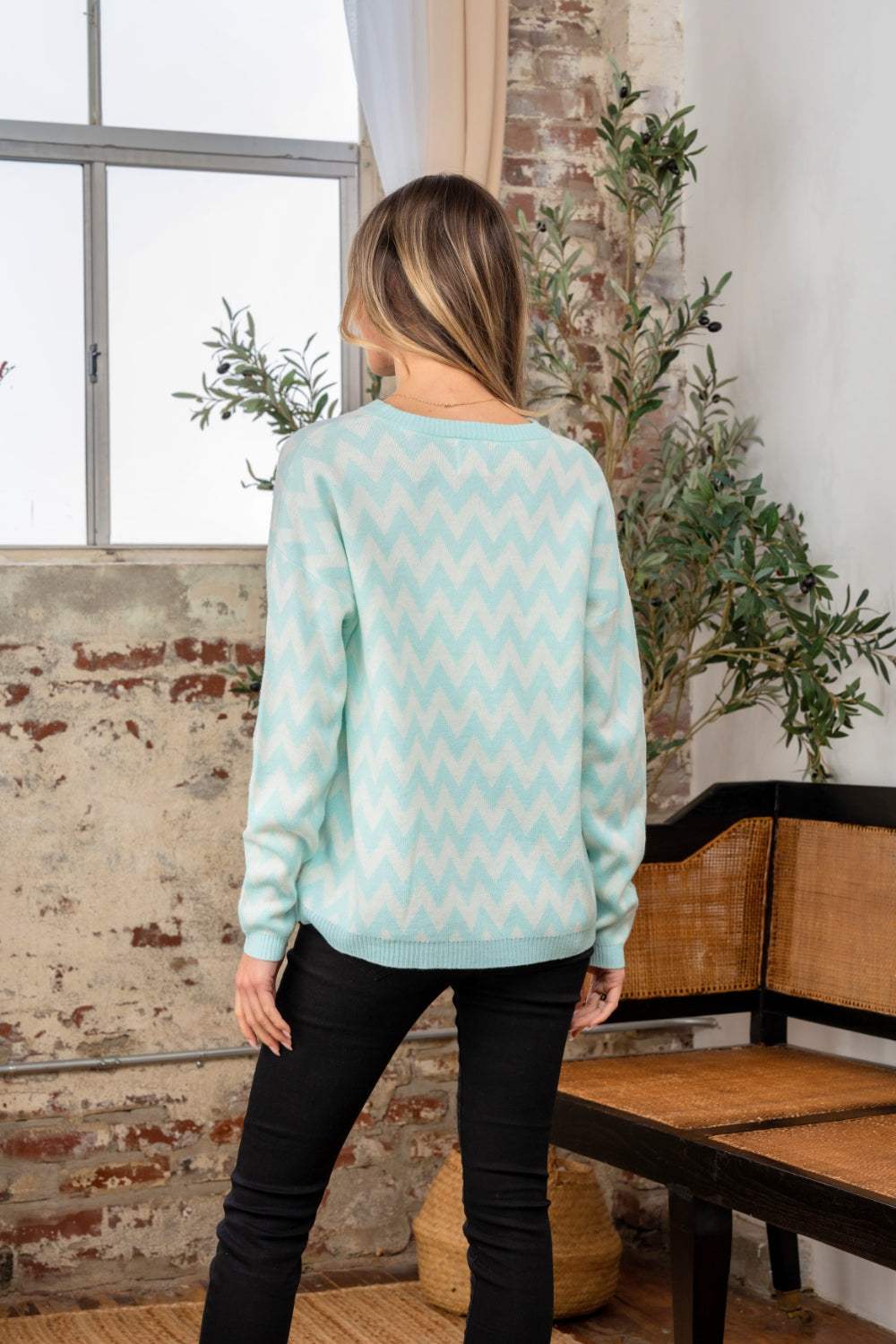 Sew In Love Full Size Wave Stripe Contrast Long Sleeve Sweater - Trendsi - Flyclothing LLC