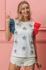 BiBi American Flag Sequin Stars Top - Trendsi - Flyclothing LLC