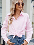 Striped Collared Neck Button Down Long Sleeve Shirt - Trendsi