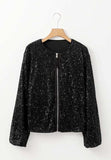 Sequin Zip Up Long Sleeve Jacket - Trendsi - Flyclothing LLC