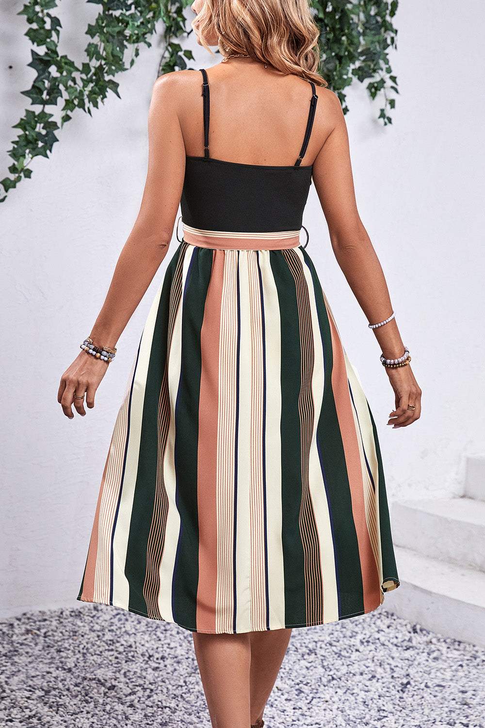 Tied Striped Spaghetti Strap Dress - Trendsi - Flyclothing LLC
