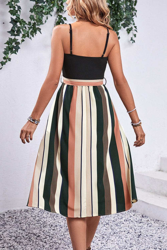 Tied Striped Spaghetti Strap Dress - Trendsi - Flyclothing LLC